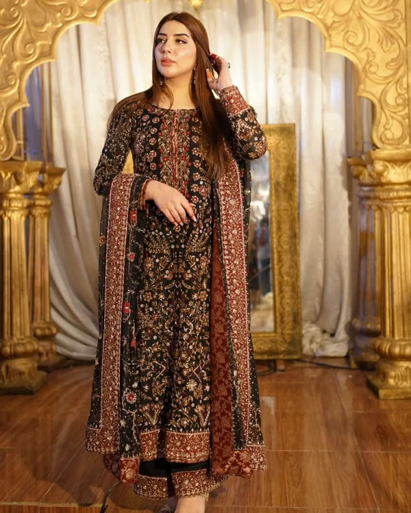 Haris Shakeel - Black Floral pakistani indian wedding bridal dress, mehndi nikkah oufits guest suits